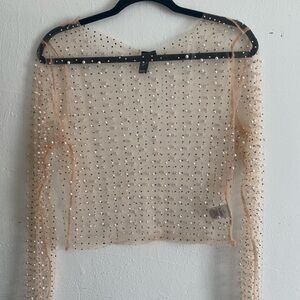 Sheer Embellished Long Sleeve Top